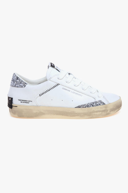 Sneaker Distressed in pelle con dettagli in glitter