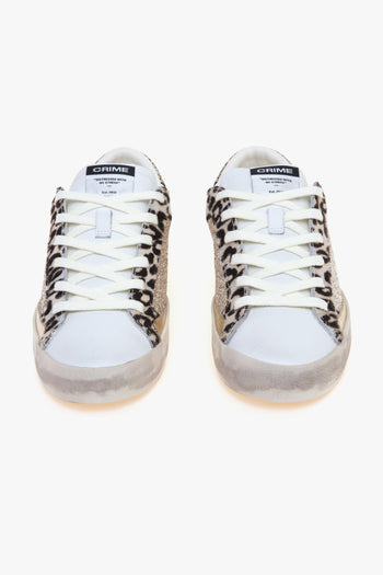 Sneaker Distressed in pelle e glitter con inserti in cavallino bianco maculato - 5