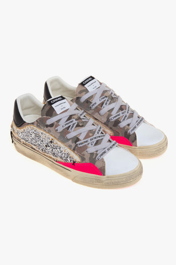 Sneaker Deconstructed in canvas camuflage, glitter argentio e pelle - 2