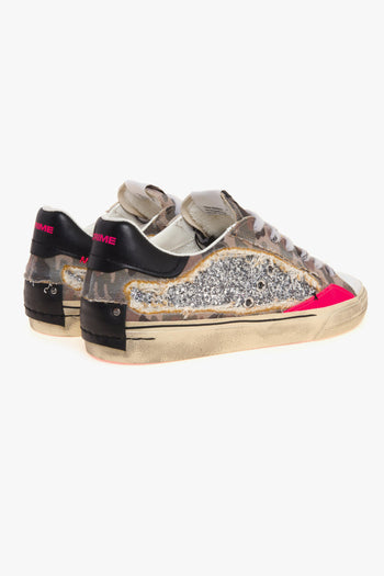 Sneaker Deconstructed in canvas camuflage, glitter argentio e pelle - 3