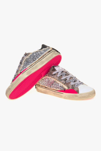 Sneaker Deconstructed in canvas camuflage, glitter argentio e pelle - 4