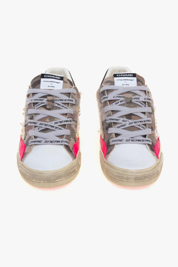 Sneaker Deconstructed in canvas camuflage, glitter argentio e pelle - 5
