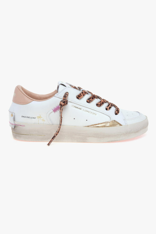 Sneaker SK8 Deluxe in pelle con talloncino cipria e lacci leopardati