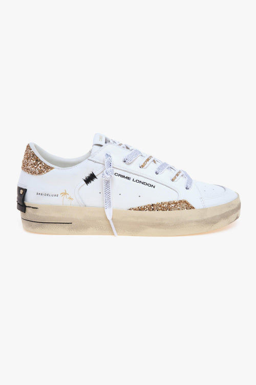Sneaker SK8 Deluxe in pelle con inserti in glitter oro