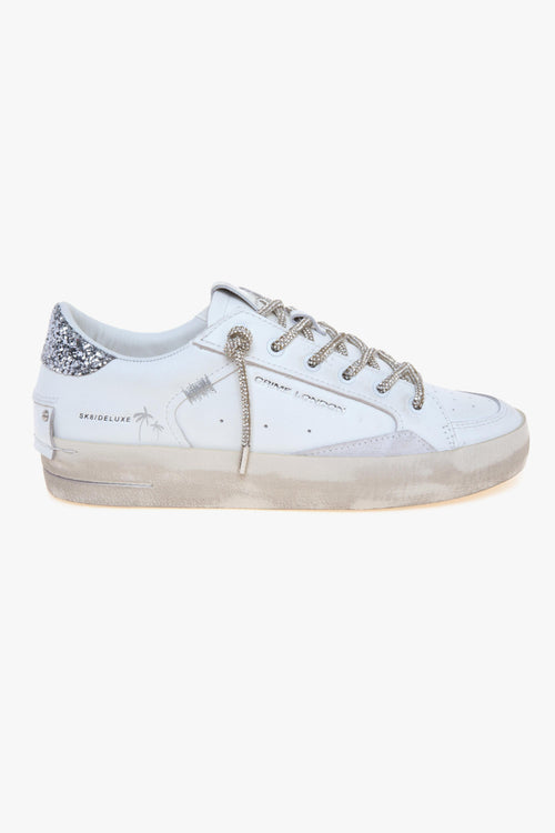 Sneaker SK8 Deluxe in pelle con talloncino in glitter e lacci strass