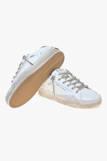 Sneaker SK8 Deluxe in pelle con talloncino in glitter e lacci strass - 4