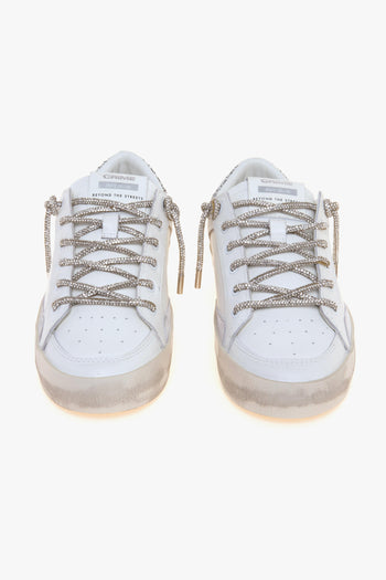 Sneaker SK8 Deluxe in pelle con talloncino in glitter e lacci strass - 5