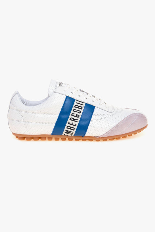 Sneaker soccer in pelle microforata con fascia laterale navy
