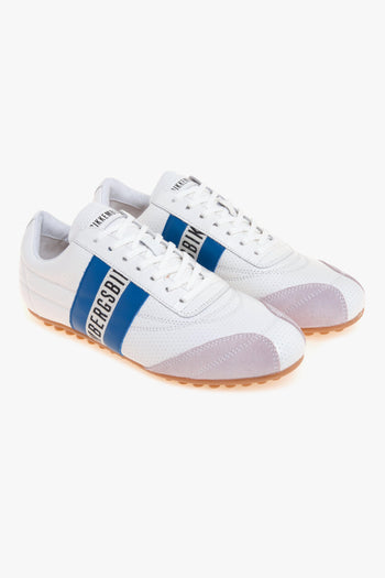 Sneaker soccer in pelle microforata con fascia laterale navy - 2