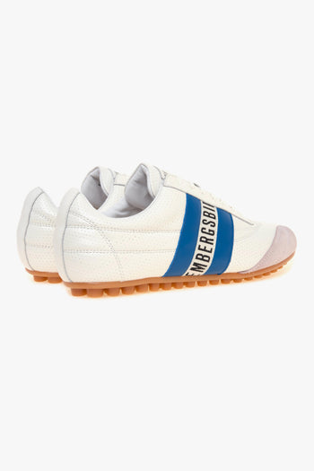 Sneaker soccer in pelle microforata con fascia laterale navy - 3