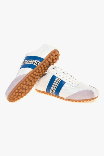 Sneaker soccer in pelle microforata con fascia laterale navy - 4