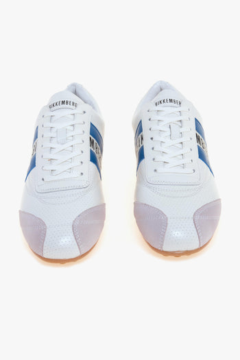Sneaker soccer in pelle microforata con fascia laterale navy - 5