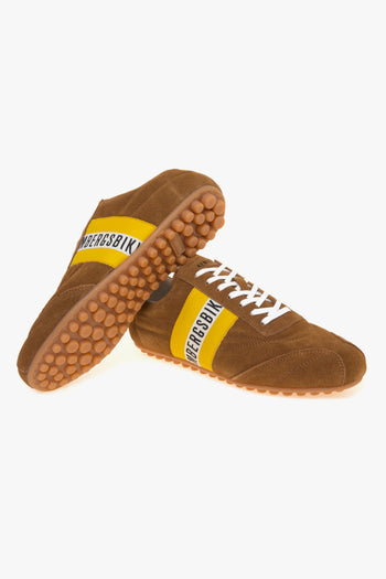 Sneaker soccer in camoscio con fascia laterale in pelle gialla - 4