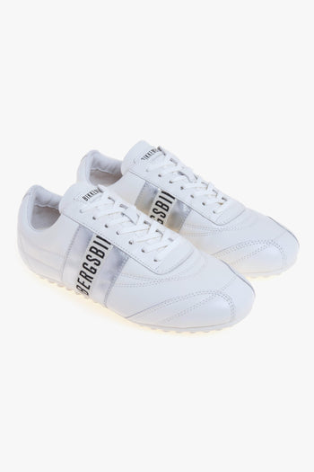 Sneaker soccer in pelle microforata con banda laterale in pelle argentata - 2