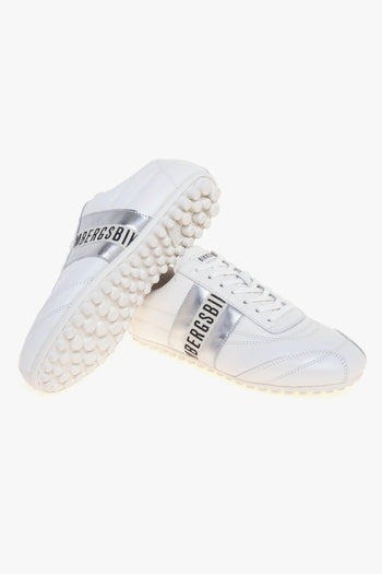 Sneaker soccer in pelle microforata con banda laterale in pelle argentata - 4