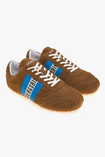 Sneaker soccer in camoscio con banda laterale in pelle azzurra - 2