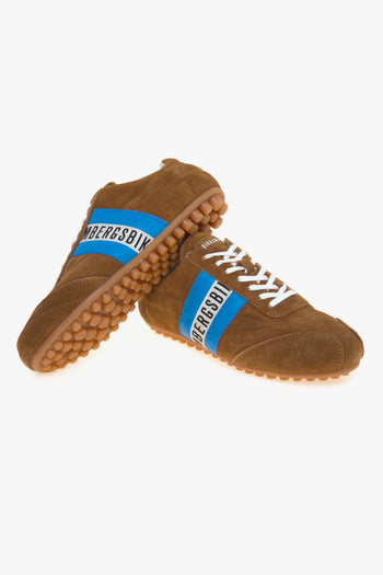 Sneaker soccer in camoscio con banda laterale in pelle azzurra - 4