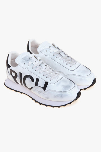 Sneaker in pelle con maxi logo laterale a contrasto - 2