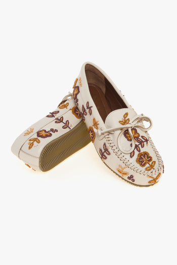 Mocassino Arianna in pelle con applicazione di perle a tema floreale - 4