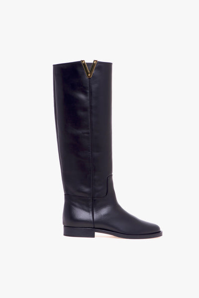 Stivale cavallerizza in pelle con "V" gold