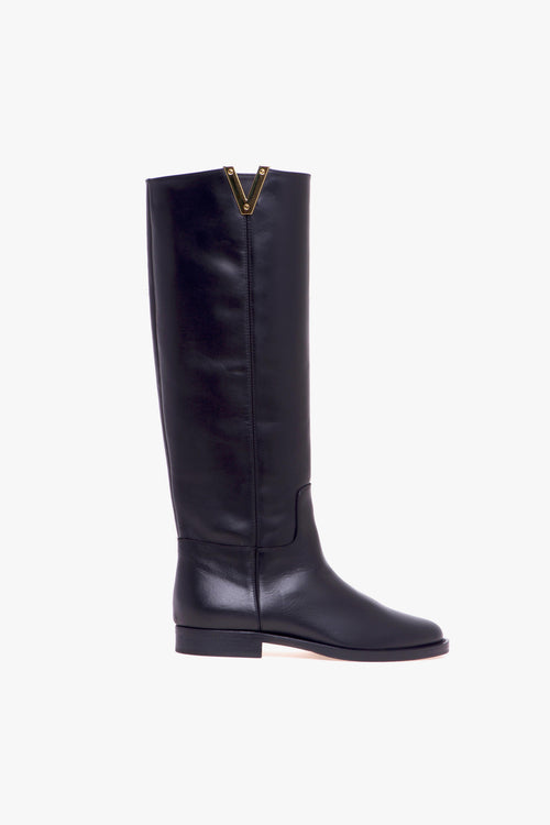 Stivale cavallerizza in pelle con "V" gold