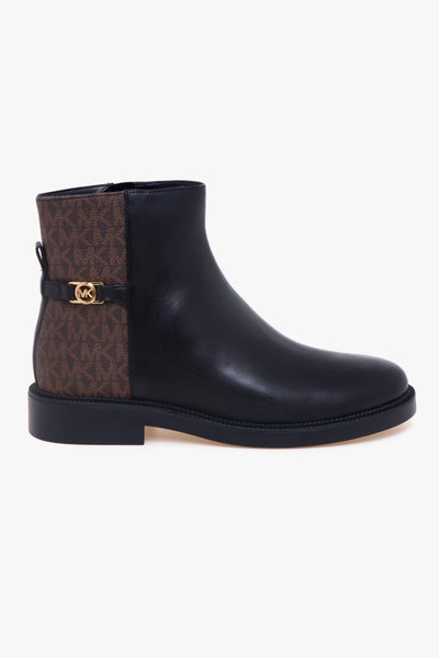 Tronchetto "Mandy Bootie" in pelle e tessuto monogram MK