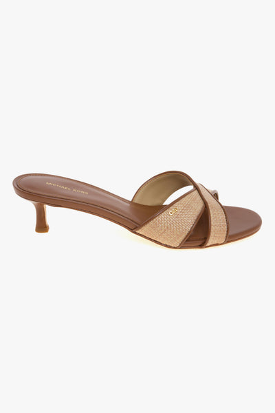 Sandalo Cassidy in pelle e rafia con tacco 55 mm