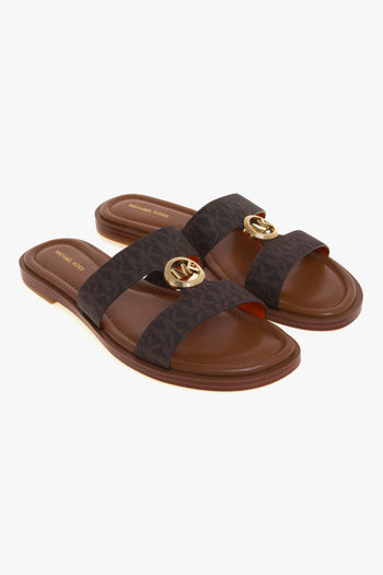 Sandalo Erin Flat in tessuto logato con doppia fascia unita da logo MK dorato - 2