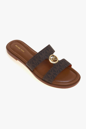 Sandalo Erin Flat in tessuto logato con doppia fascia unita da logo MK dorato - 4