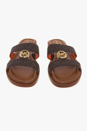 Sandalo Erin Flat in tessuto logato con doppia fascia unita da logo MK dorato - 5