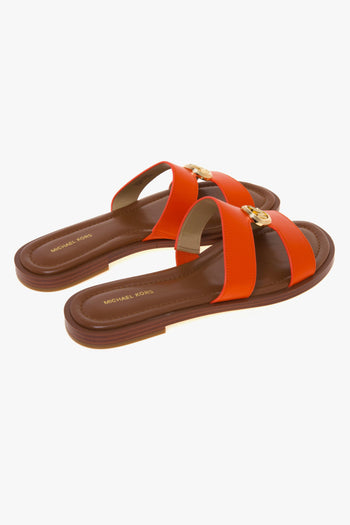 Sandalo Erin Flat in pelle con doppia fascia unita da logo MK dorato - 3