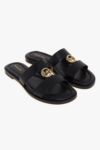 Sandalo Erin Flat in pelle con doppia fascia unita da logo MK dorato - 2