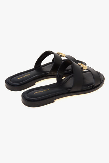 Sandalo Erin Flat in pelle con doppia fascia unita da logo MK dorato - 3
