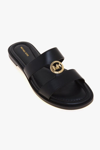 Sandalo Erin Flat in pelle con doppia fascia unita da logo MK dorato - 4
