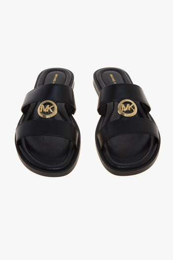 Sandalo Erin Flat in pelle con doppia fascia unita da logo MK dorato - 5