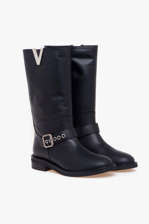 Stivaletto biker in pelle con "V" nickel - 2