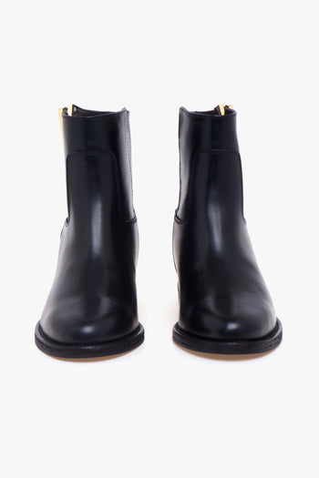 Tronchetto in pelle con zeppa interna e "V" diamante zigrinata - 5