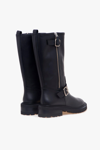 Biker in pelle con doppio cinturino e maxi soffiettone con zip - 3