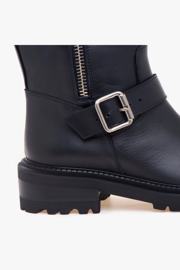 Biker in pelle con doppio cinturino e maxi soffiettone con zip - 4