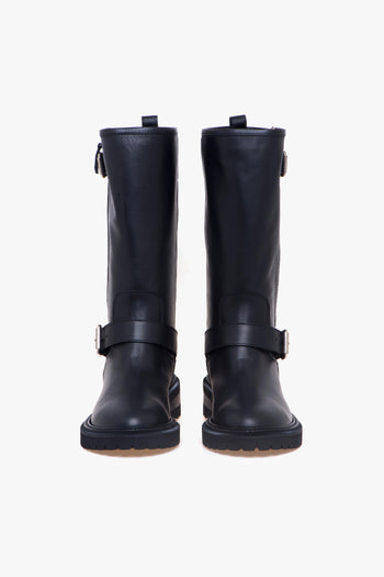 Biker in pelle con doppio cinturino e maxi soffiettone con zip - 5