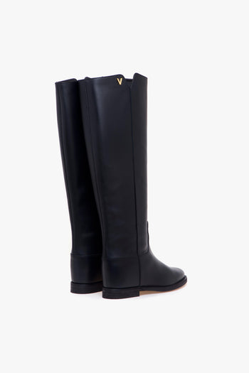 Stivale in pelle con zeppa interna e mini logo "V" gold - 3