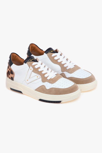 Sneaker basket in pelle e camoscio con tallone in cavallino maculato - 2