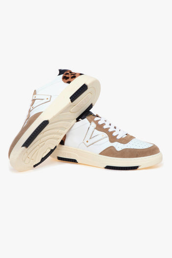 Sneaker basket in pelle e camoscio con tallone in cavallino maculato - 4