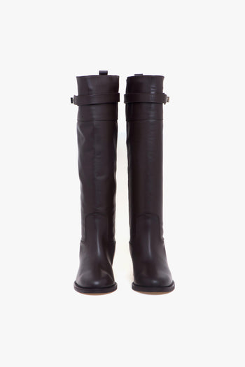 Stivale in pelle con zeppa interna, banda e accessorio lucchetto - 5