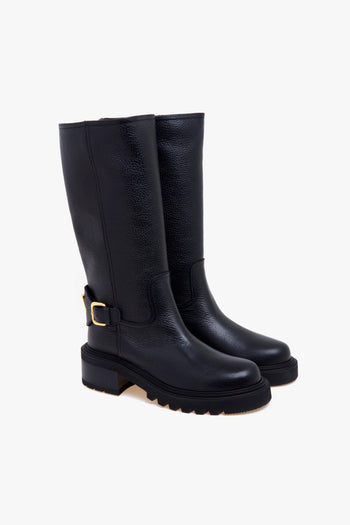 Biker in pelle martellata con gambale 3/4 e fibbia con "V" - 2