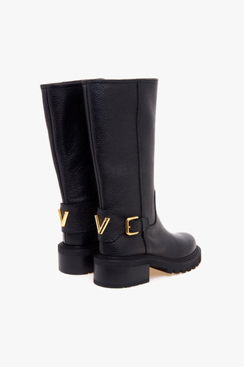 Biker in pelle martellata con gambale 3/4 e fibbia con "V" - 3