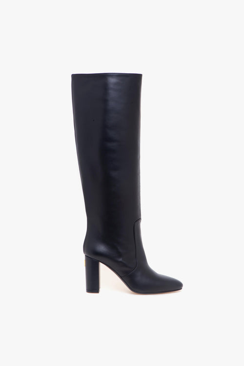 Stivale a tubo in pelle con tacco 80 mm
