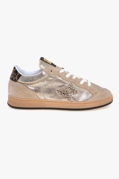 Sneaker modello Sun in suede laminato con logo glitter e talloncino maculato