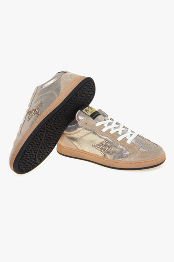 Sneaker modello Sun in suede laminato con logo glitter e talloncino maculato - 4