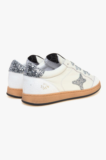 Sneaker modello Sun in pelle con logo e talloncino in glitter argento - 3